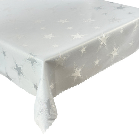 OBRUS PLAMOODPORNY OVAL 130X260 DUŻA GWIAZDA SREBRO 621